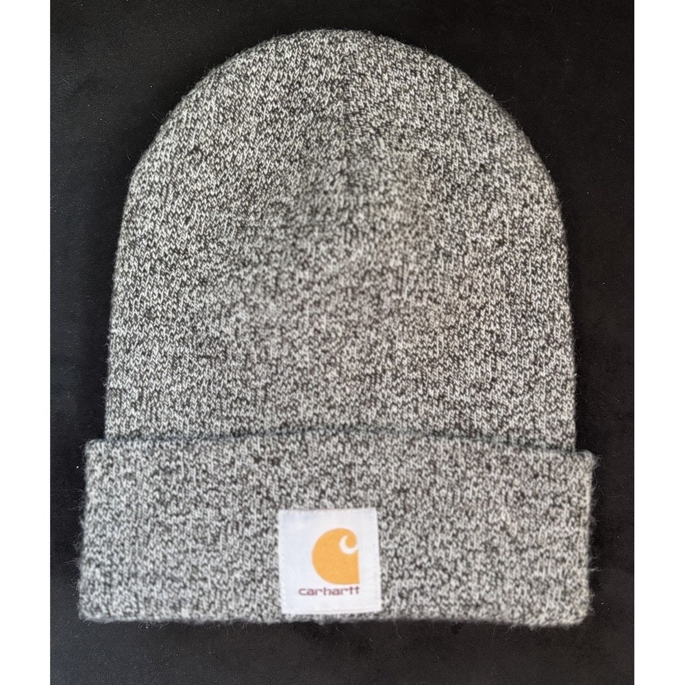 Carhartt Beanie Gray/Black Logo OS Knit Foldover Warm Outdoors